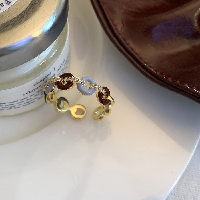 Wholesale Light luxury metal brushed diamond inlaid ring, niche and high-end open mouth ring