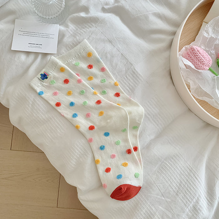 Wholesale Cute and stylish versatile mid length socks with colorful polka dots and long tube stacking socks
