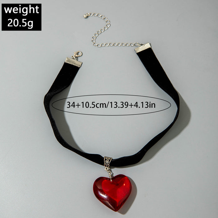 Wholesale Gothic  Red Glass Heart Pendant Handwoven Rope Necklace Fashion Accessory MOQ≥2