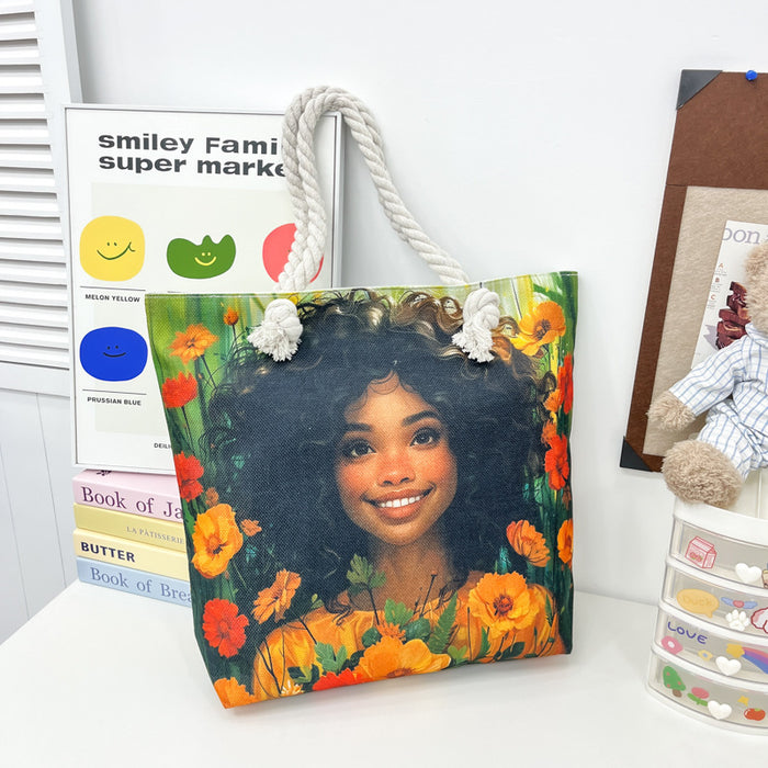 Wholesale Tourist shopping bag Tote bag Printed thick rope large capacity canvas bag Versatile creative handbag