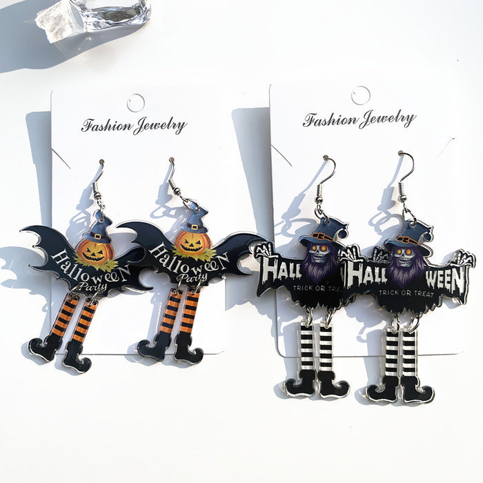 Wholesale  Earrings Acrylic Double-Sided Long-Legged Witch Pumpkin Man Skull Horror Atmosphere Earrings
