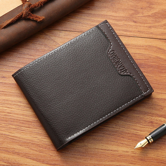 Wholesale Men's Wallet Cropped Fashionable Multi-card Litchi Grain Horizontal Splicing Leather Clip Simple Design Youthful Appeal