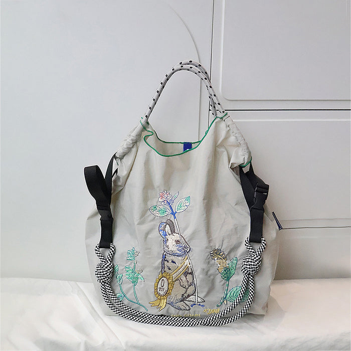 Wholesale Cartoon Embroidered Bag Embroidered Canvas Bag Large Capacity Shopping Bag Shoulder Bag