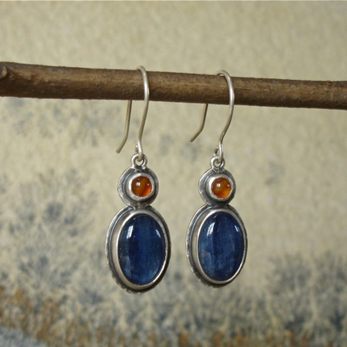 Wholesale Ethnic-Style Antique Silver Earrings with Gemstones and Diamonds