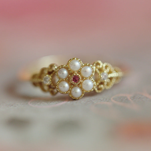 Wholesale New product inlaid with pearl petals ring, fashionable personality, light luxury, niche index finger