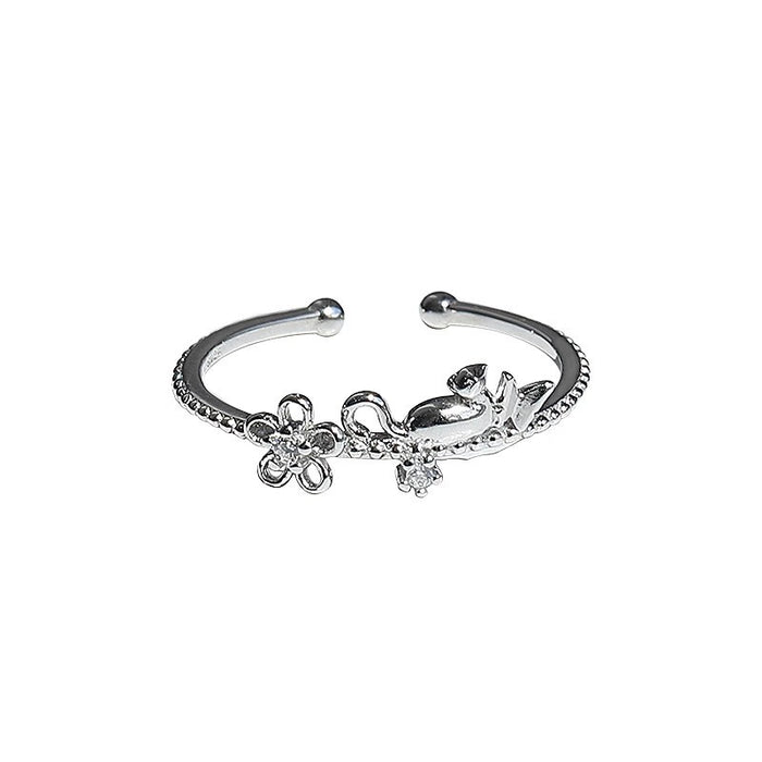 Wholesale Rising Sun Flower Cat Ring Niche Fashion Personalized Light Luxury French Advanced Flash Diamond Finger Ring Open Finger Ring