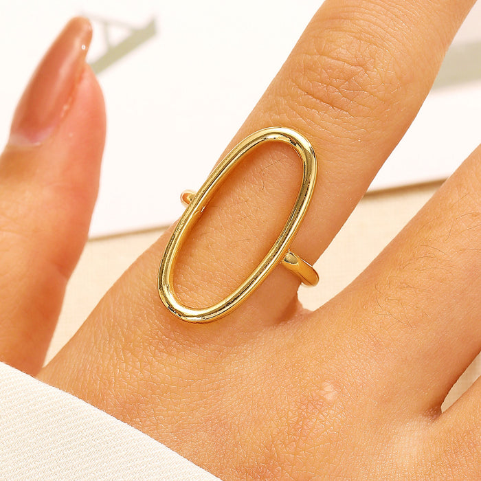 Wholesale Stainless steel ring hollow geometric oval opening ring versatile and simple ring