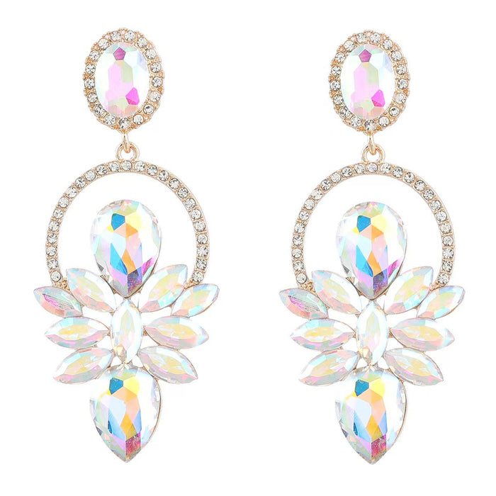 Wholesale exaggerated water drop horse eyes green stained glass diamond luxury temperament earrings