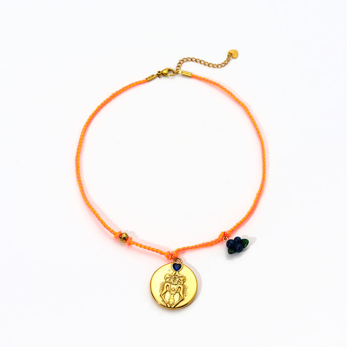 Wholesale Original design: rope, hand woven pendant, stainless steel inlaid with zircon, twelve zodiac signs necklace, fashionable and elegant accessory