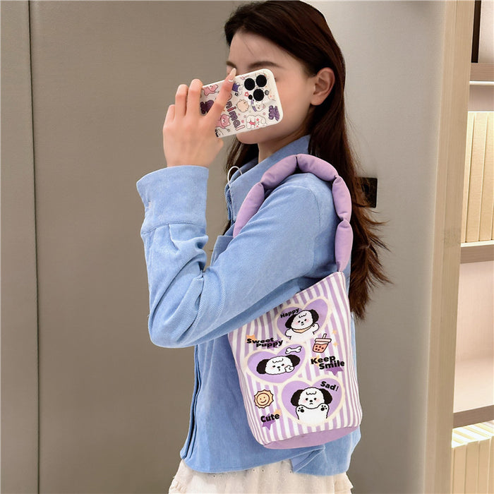 Wholesale Women's single-room bag cartoon illustration cotton-filled bucket portable underarm work travel photo bag