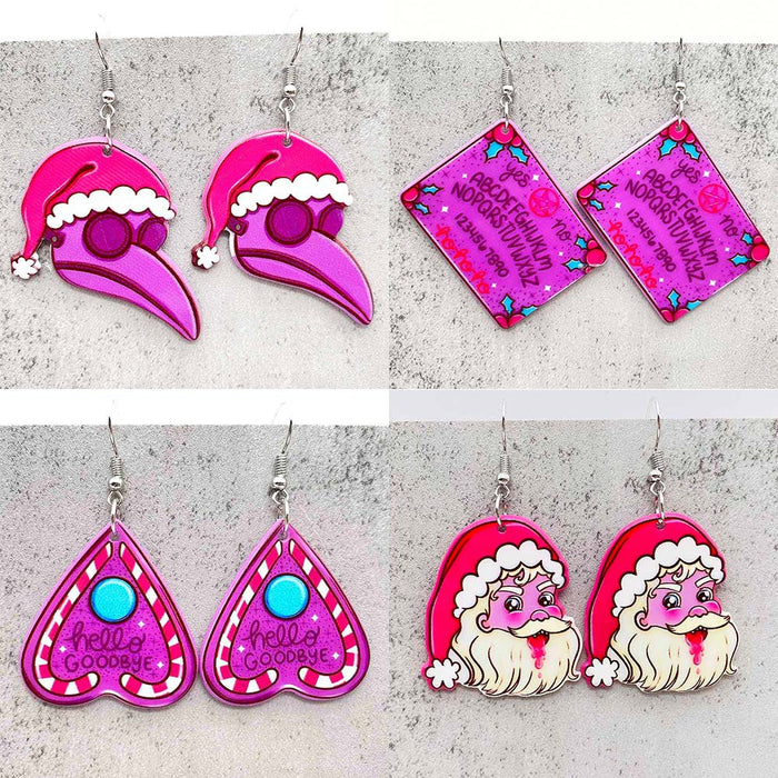 Wholesale Double-sided acrylic earrings Pink Christmas  pendant earrings