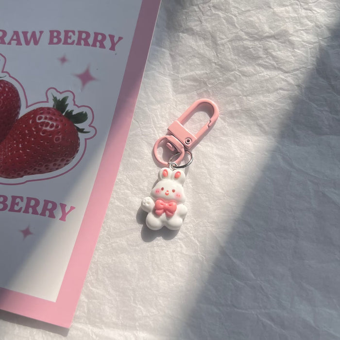 Wholesale Cute Flower Series Radish Rabbit Keychain Sweet Girl Heart Schoolbag Pendant Girlfriend Gift Pink Hanging Jewelry