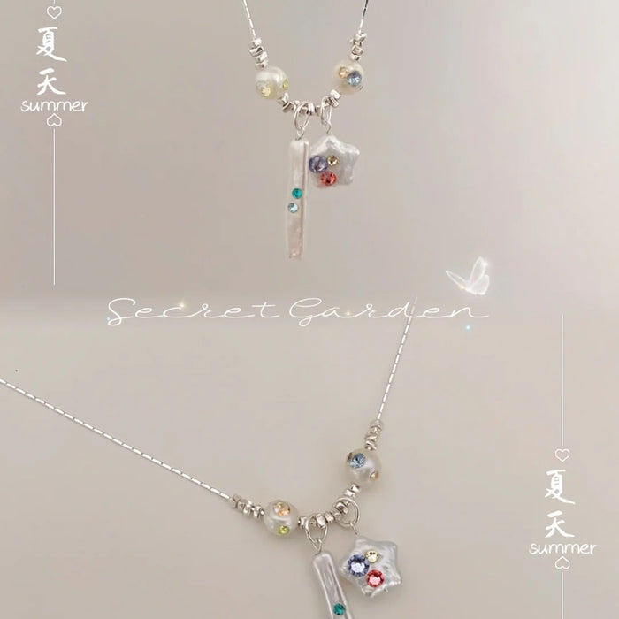 Wholesale silver color beaded cartoon angel necklace clavicle chain light luxury niche neck