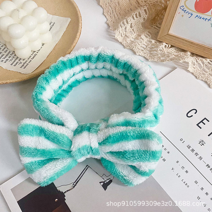 Wholesale Leopard Print Polka Dot Striped Bow Headband Women' s Face Wash Sports Headband Coral Velvet Hair Accessories