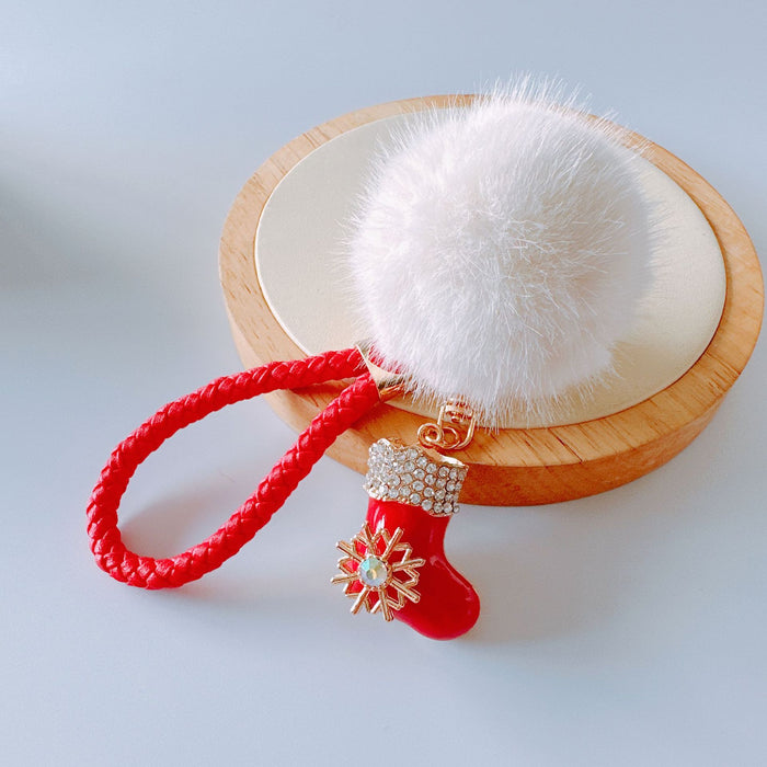 Wholesale Rhinestone Oil Drop Christmas Hat Shoes Snowman Sika Deer Hair Ball Zinc Alloy Keychain JDC-KC-ZhanLun019