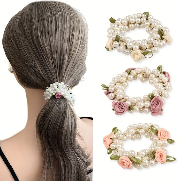 Wholesale Rose Pearl Hair Scrunchies JDC-HS-Zhenr001