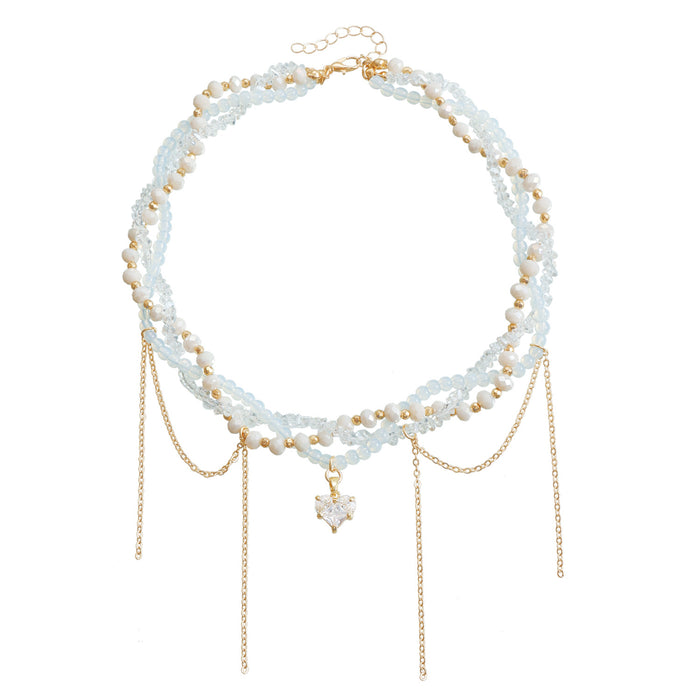 Wholesale Glass crystal heart tassel clavicle chain wrapped multi-layer necklace for women