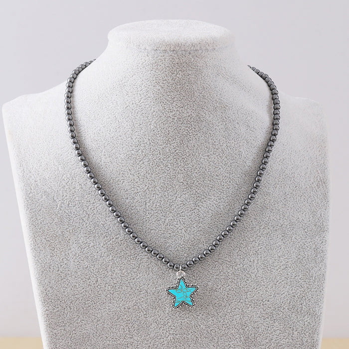 Wholesale Fashionable black round bead necklace for women,  cowboy boots with bull head and five-pointed star ornaments