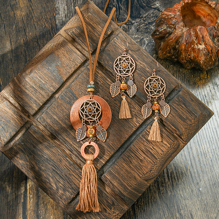 Wholesale Bohemian Handmade Tassel Earring and Necklace Set Alloy Geometric Circle Fashion MOQ≥2