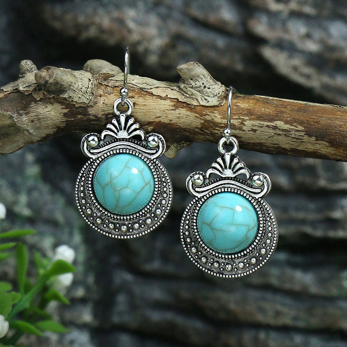Wholesale Exquisite earrings inlaid with turquoise, women's retro alloy bells, versatile and beautiful earrings