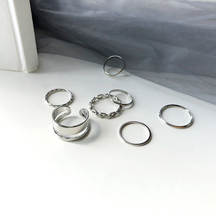 Wholesale 7-piece ring set with fashionable personality, light luxury, niche design, high-end plain ring tail ring