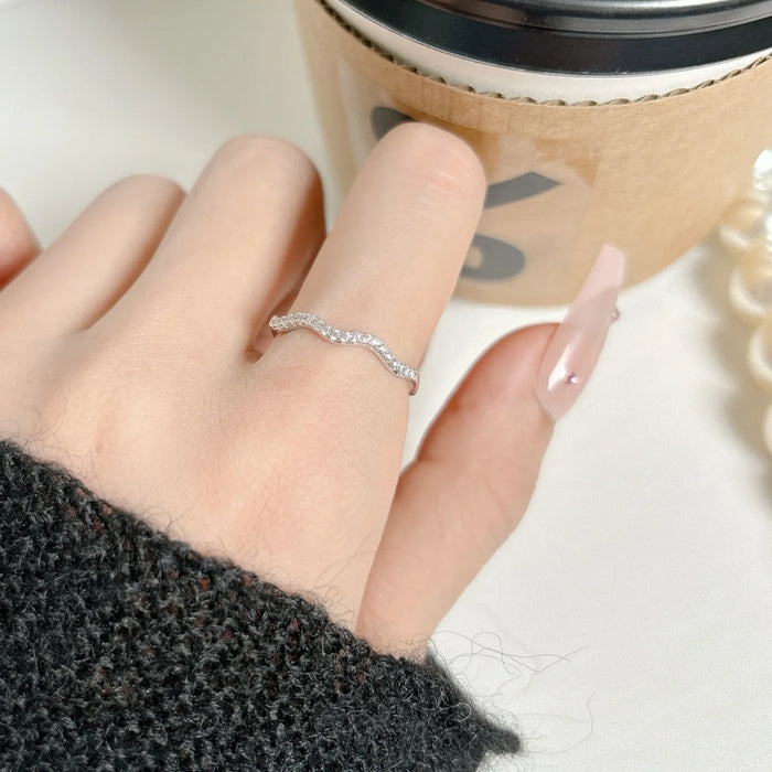 Wholesale Micro inlaid zircon open ring, non fading ring, female niche, high-end, light luxury style, personalized fashion, index finger ring