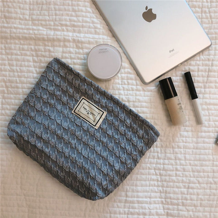 Wholesale Corduroy contrasting striped makeup bag for portable travel and business trips