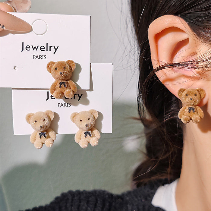 Wholesale Silver needle plush cartoon minimalist earrings, plush earrings, niche design earrings