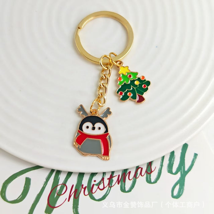 Wholesale Christmas keychain cartoon metal ornaments Christmas tree elk snowman cute creative bag pendant gift
