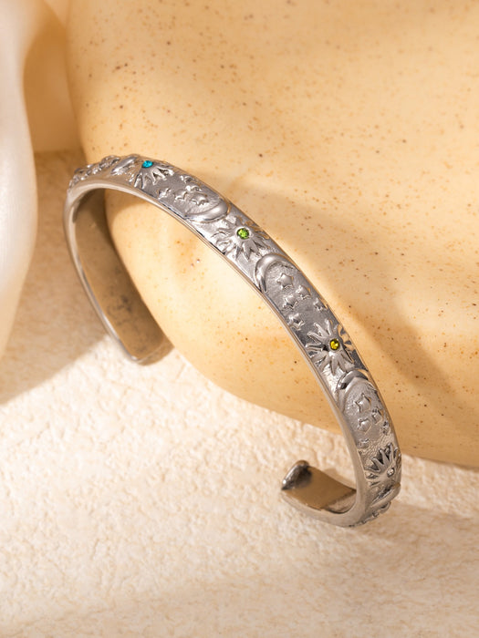 Wholesale embossed sun moon star opening bracelet