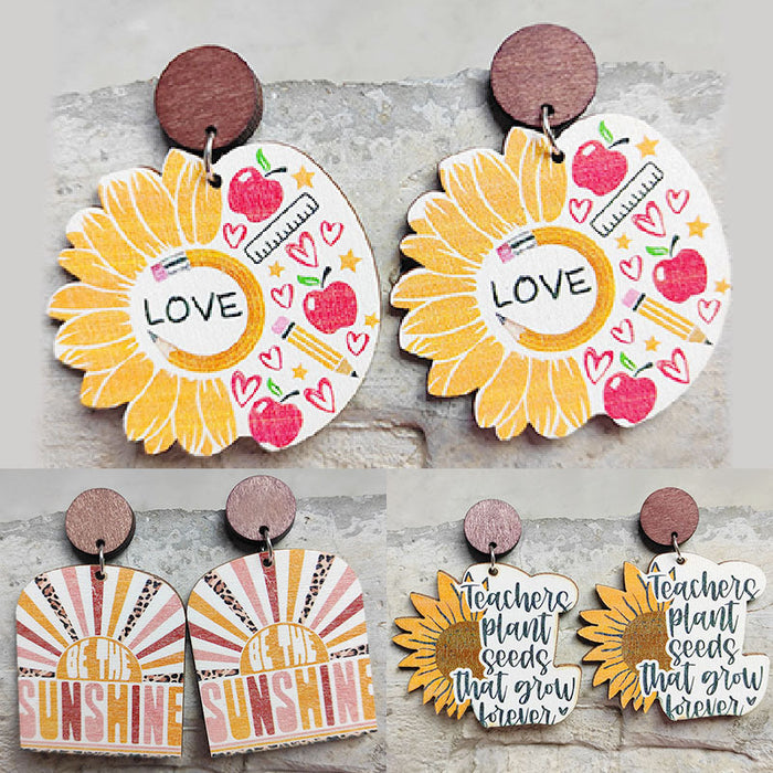 Wholesale Earrings Wooden Pencil Apple Sunflower 2 Pairs JDC-ES-Heyi061