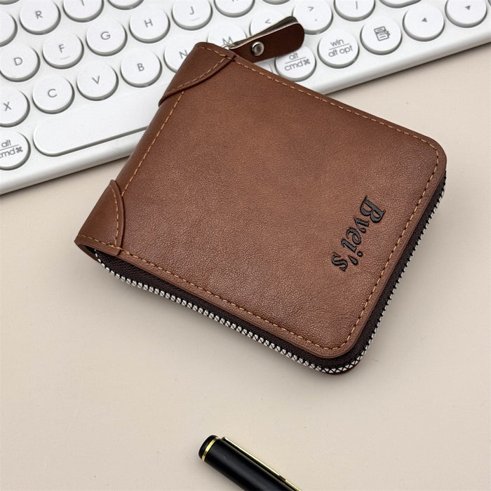 Wholesale Retro European American Style Men' s Wallet - PU Leather Solid Color Zipper Coin Purse