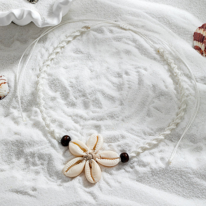 Wholesale Vacation style shell weaving flower wood bead rope weaving adjustable necklace accessories
