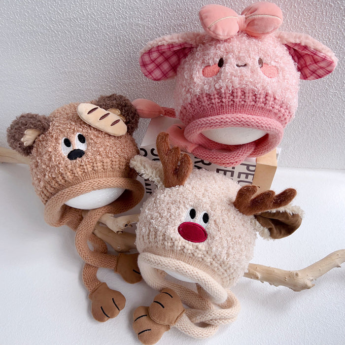 Wholesale Children' s hats and ves are integrated with cute children' s ear protection parent-child hats thickened