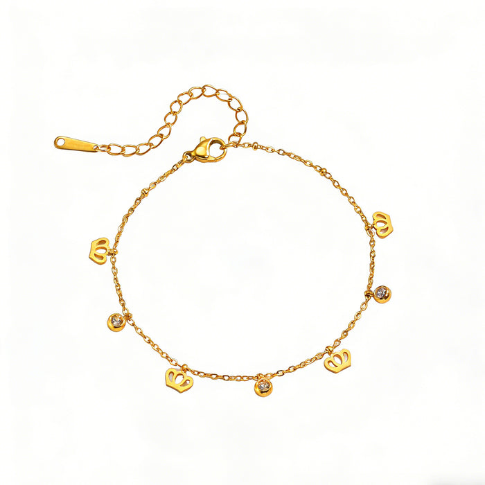 Wholesale 2pcs Crown Anklet Sparkling Rhinestone Titanium Steel Foot Jewelry
