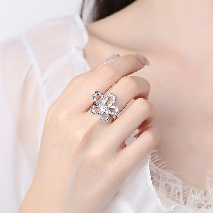 Wholesale Geometric flower earrings, high-end feeling, collarbone chain necklace accessories, open ring, women's earring jewelry set