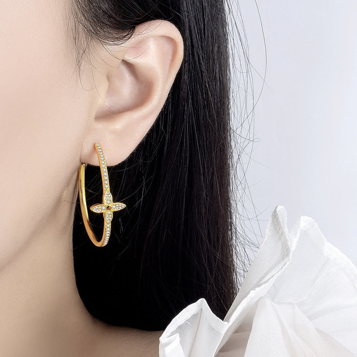 Wholesale Flower shaped large earrings with micro inlaid zircon temperament earrings and high-end earrings