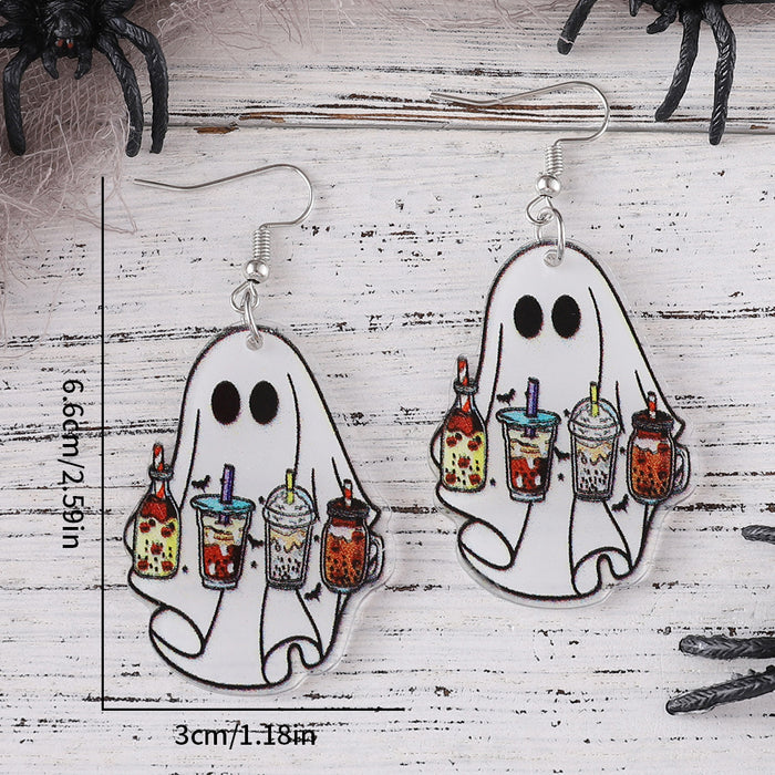 Wholesale  Cute Ghost Coffee Cup Pendant Earrings Acrylic Ear Jewelry Holiday Party Gifts