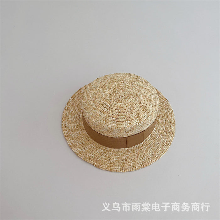 Wholesale children's straw hat western style wheat straw big brim baby beach hat