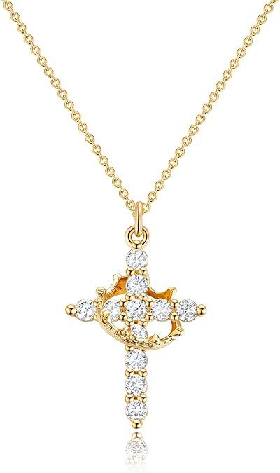 Wholesale Cross full diamond necklace electroplated crown zircon collarbone chain