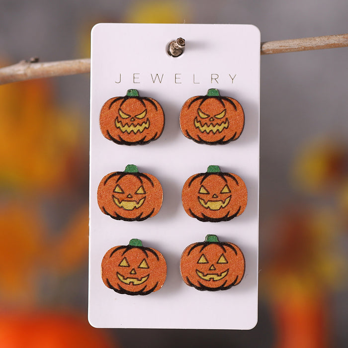 Wholesale  Ghost Witch Hat Black Cat Ghost Face Pumpkin Earrings Set Wooden Party Earrings Gift