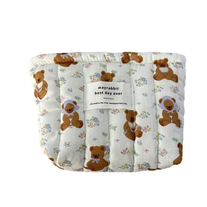 Wholesale Cute Cartoon Bear Quilted Cosmetic Bag Trendy Large Capacity Zipper Pouch Sweet Girl Handbag Fashion Accessory