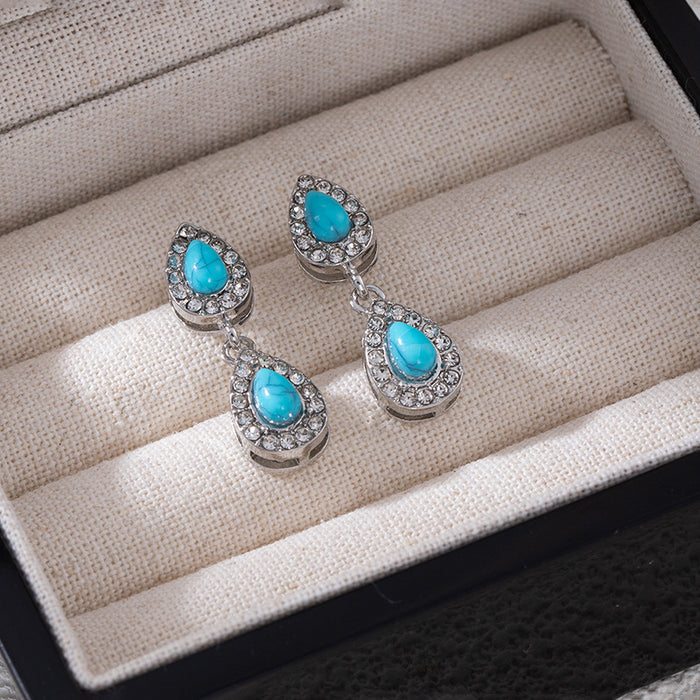 Wholesale Retro Ethnic Style Teardrop Turquoise Earrings