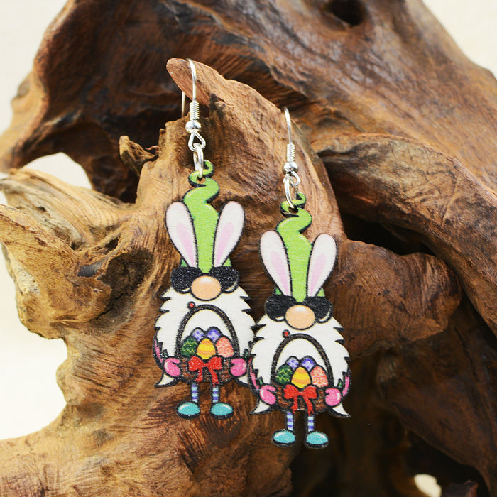 Wholesale Easter Bunny Dwarf Elf Wooden Earrings JDC-ES-ChenC017