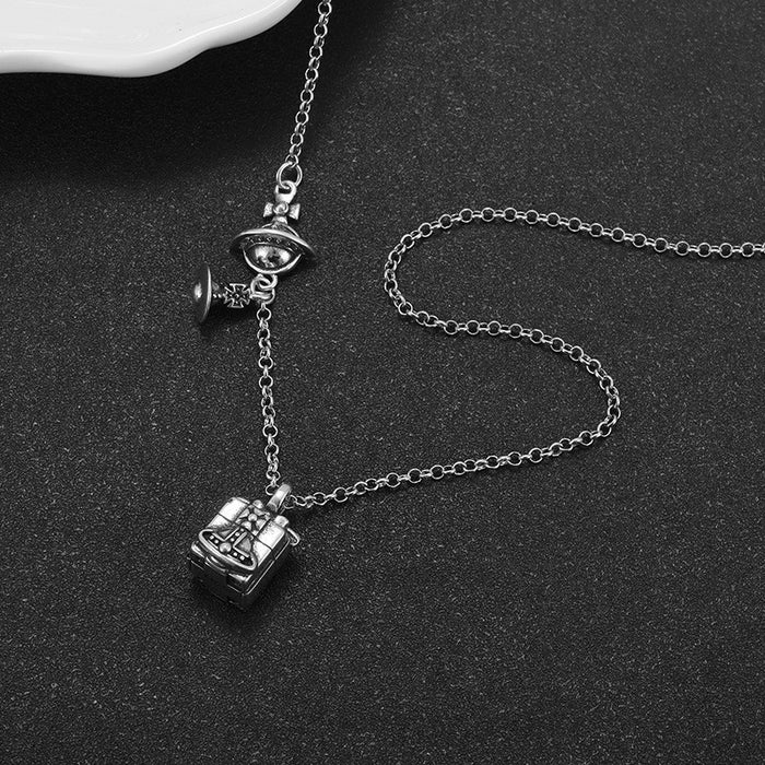 Wholesale Vintage distressed Saturn gift box pendant necklace