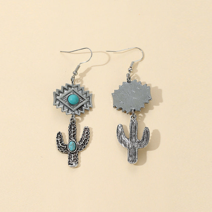 Wholesale Earrings Alloy Carving Pattern Cactus Turquoise JDC-ES-Saip086