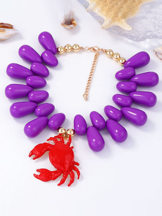 Wholesale Casual Vacation Style Alloy Oil Dripping Crab Pendant Multi-Color Beaded Women's Necklace