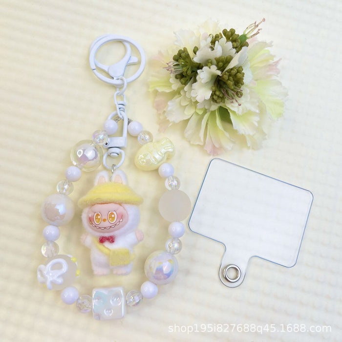 Wholesale Flocked Baseball Cap Colorful Beaded Mobile Phone Chain Keychain Bag Doll Pendant Accessories