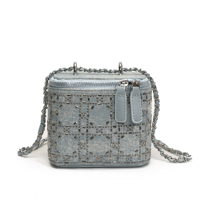 Wholesale Cowboy Diamond Flash Bag, Cowboy Blue Hot Stamped Diamond Versatile Handbag, Fashion Single Shoulder Box Bag