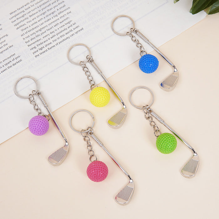 Wholesale Metal Golf Ball And Club Keychain Bag Charm Stylish Couple Gift Car Key Accessory MOQ≥2